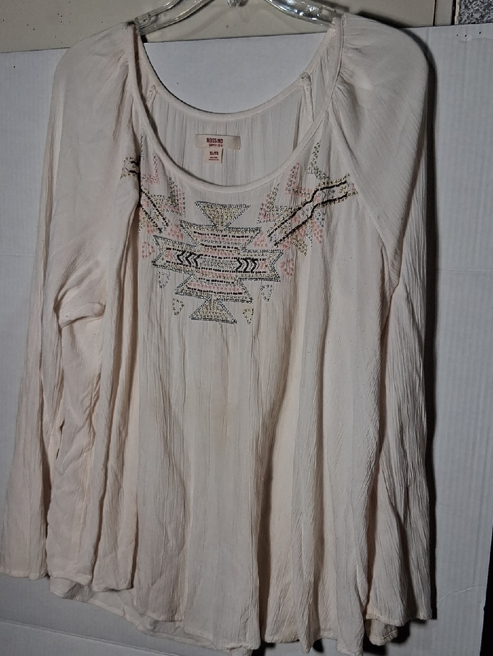 Mossimo Supply Co. Cream Boho Embroidered Peasant Tunic